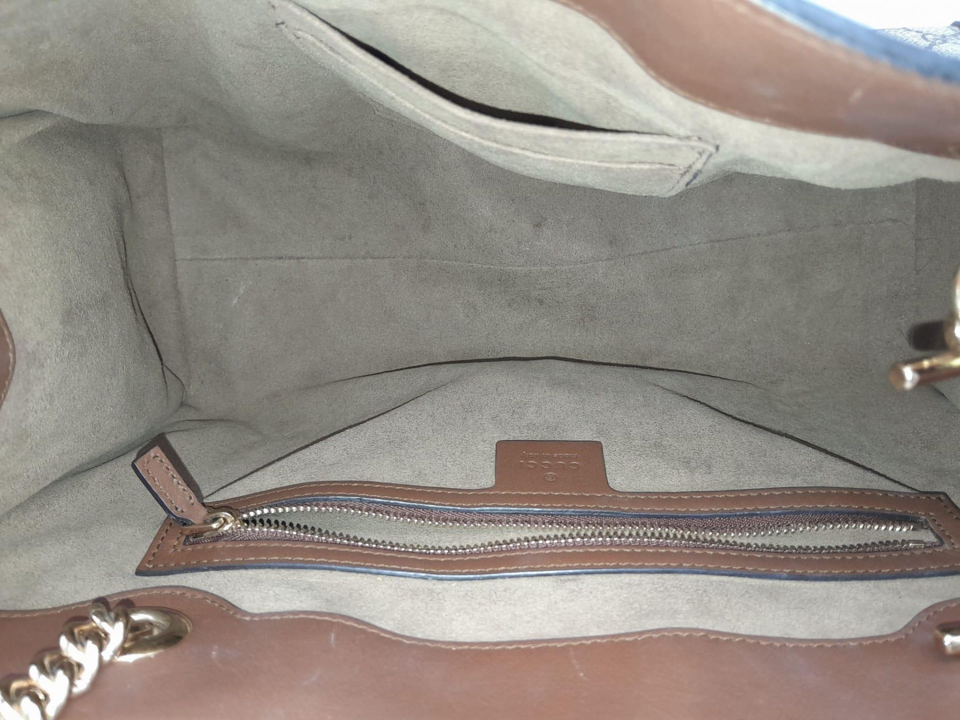 A Gucci GG padlock medium shoulder bag, gold tone hardware, brown suede leather interior. Size - Image 5 of 11