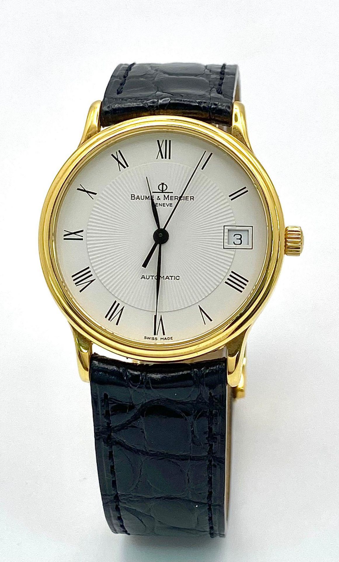 A Baume and Mercier 18K Gold Cased Automatic Gents Watch. Model - MV045075. Black leather strap. 18k - Bild 3 aus 21