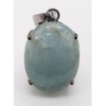 A 24ct Aquamarine Cabochon Pendant set in 925 Sterling silver. W-8g. 4cm. Comes with a