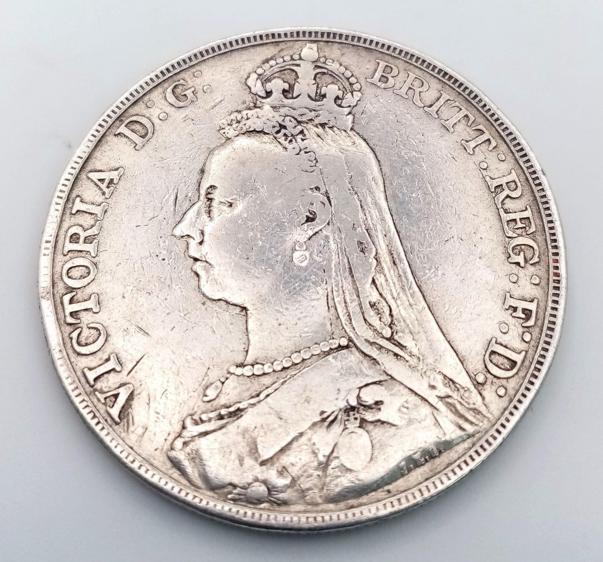 An 1889 Queen Victoria Silver Crown. VF grade but please see photos. - Image 3 of 3