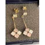 Impressive Pair of 9 carat GOLD,MULTI- GEM SET EARRINGS. Drop style complete with GOLD BACKS.