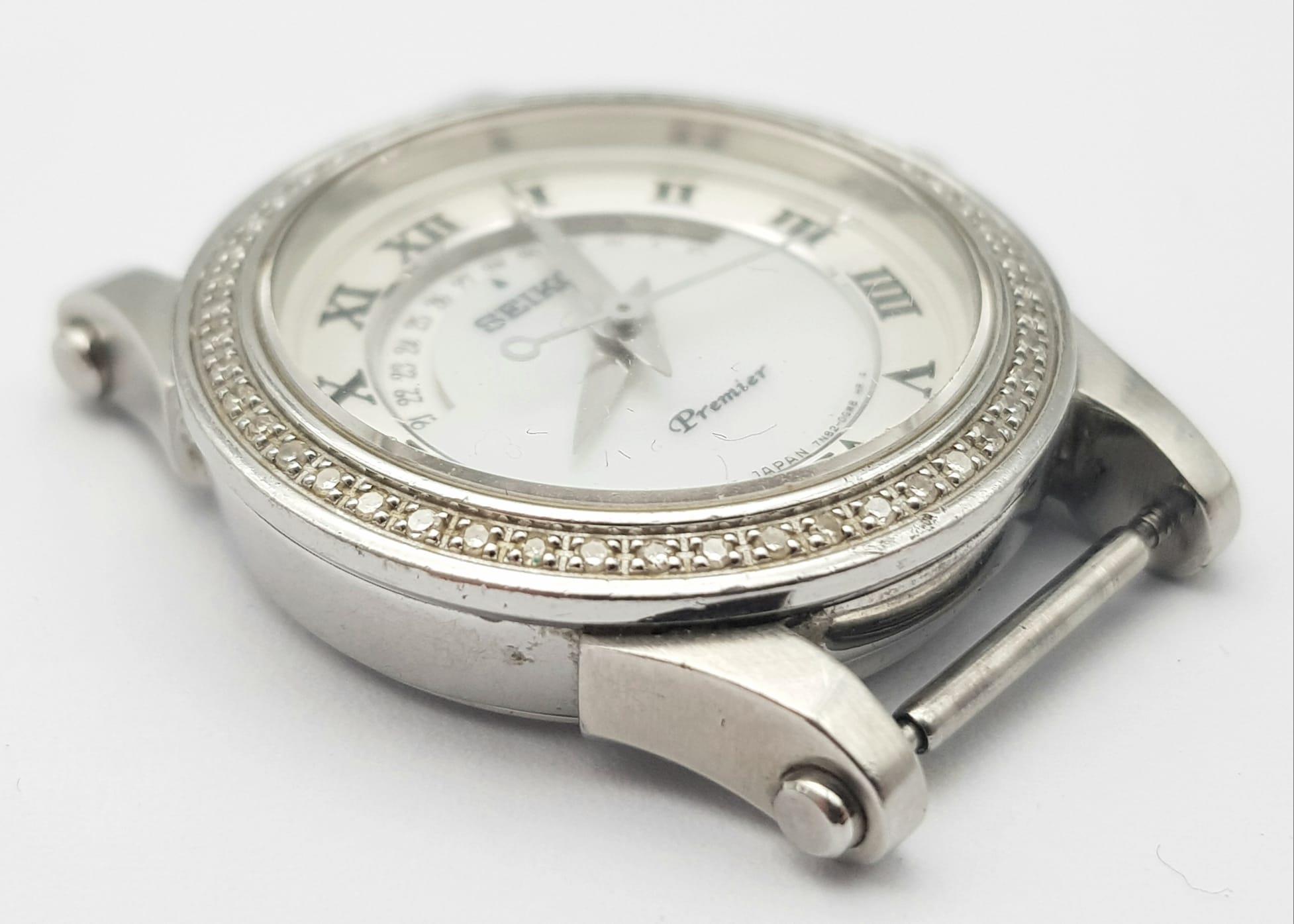A Seiko Premier Ladies Diamond Watch Case. 27mm. Diamond bezel. Mother of pearl dial. In working - Image 3 of 7