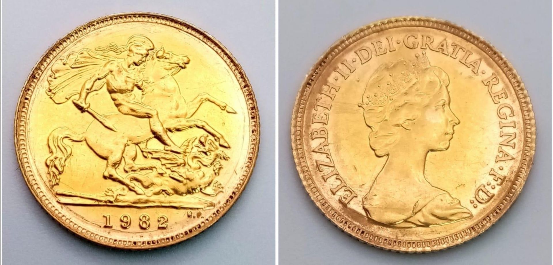 A 22K GOLD HALF SOVEREIGN DATED 1982 .