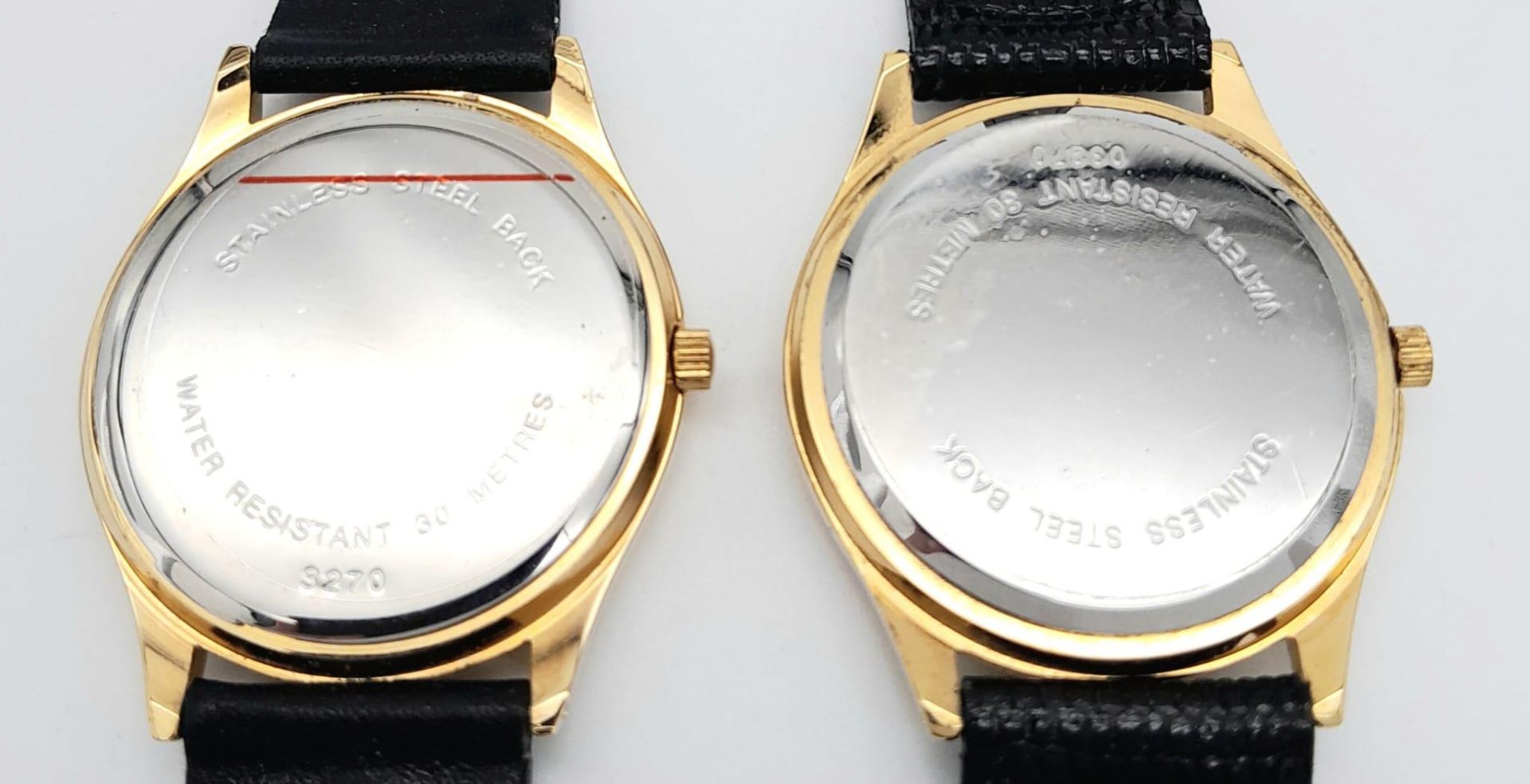 Two Sekonda Quartz Gents Watches. Black leather straps. Gilded stainless steel cases - 34mm. Both in - Bild 5 aus 6