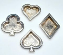 A collection of four sterling silver Gambling Ashtrays in original box. Tweight: 49 g.