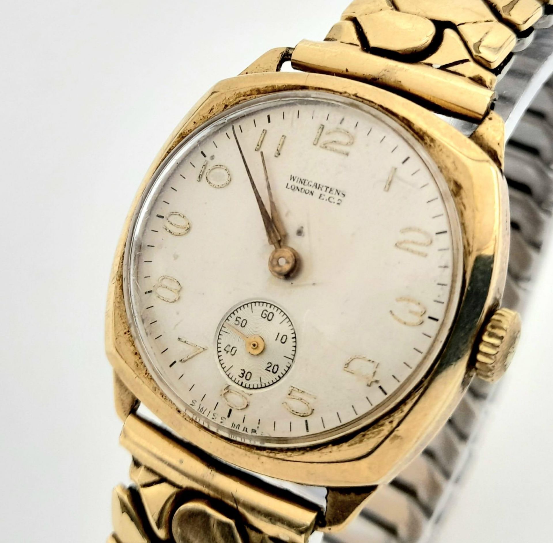 A WineGartens of London 9K Gold Cased Mechanical Gents Watch. Expandable gold plated strap. 9k - Image 2 of 7