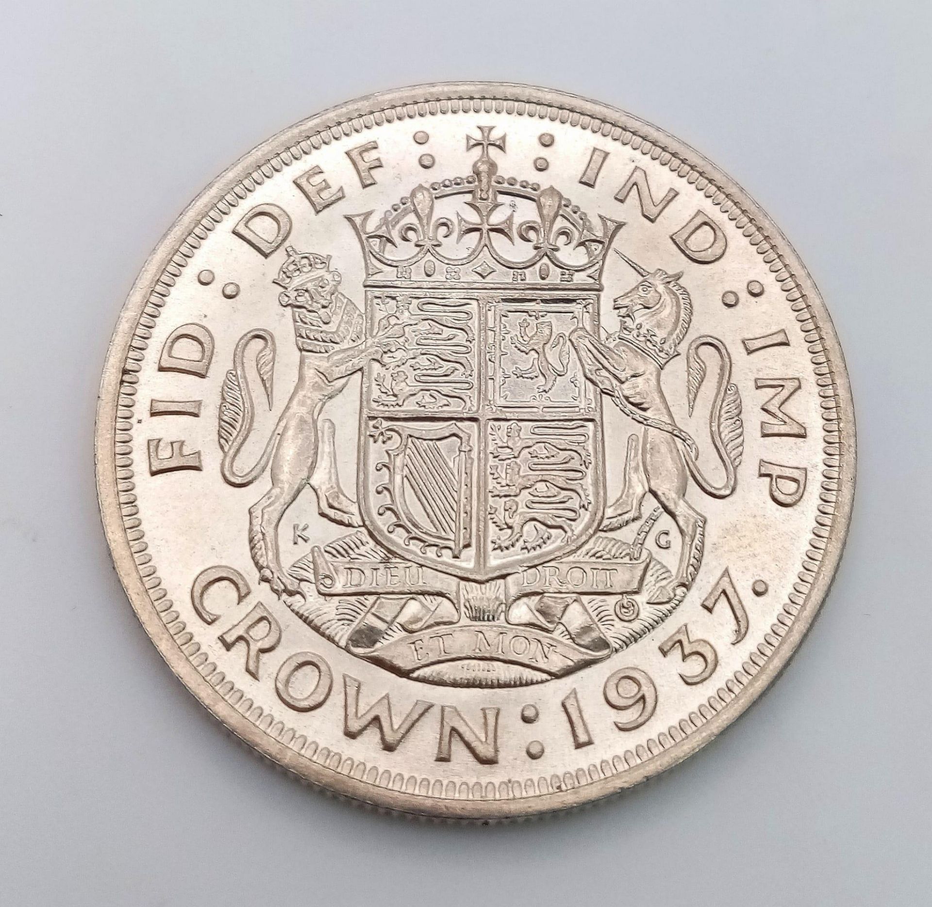 A 1937 George VI Silver Proof Crown Coin. EF+ grade but please see photos.
