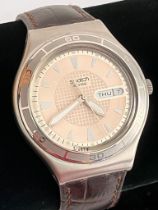 Vintage SWATCH IRONY WRISTWATCH. Day/date model finished in stainless steel with genuine SWATCH