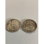 2 x Queen Victoria SILVER GROATS (4 pence coins). Consecutive years, 1854 and 1855. 1x fine and 1