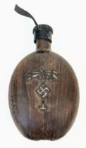 WW2 German Africa Corps Husk Covered Water Bottle Dated 1942. A “DAK” Tree has been carved into