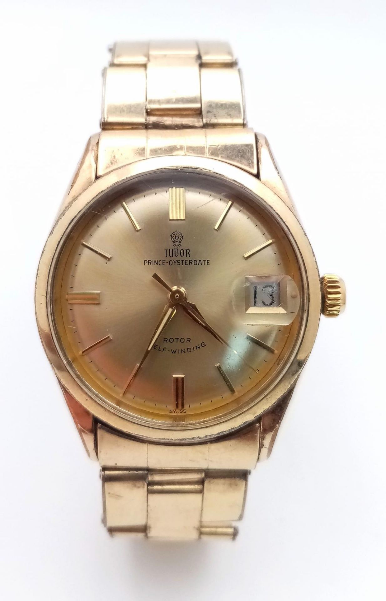 A Vintage Tudor Prince Oysterdate Gents Watch. Gold plated bracelet and case - 34mm. Gold tone
