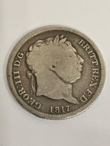 1817 GEORGE III SILVER SHILLING. Bullhead with full bust. Head is poor/fair. Overall Condition is