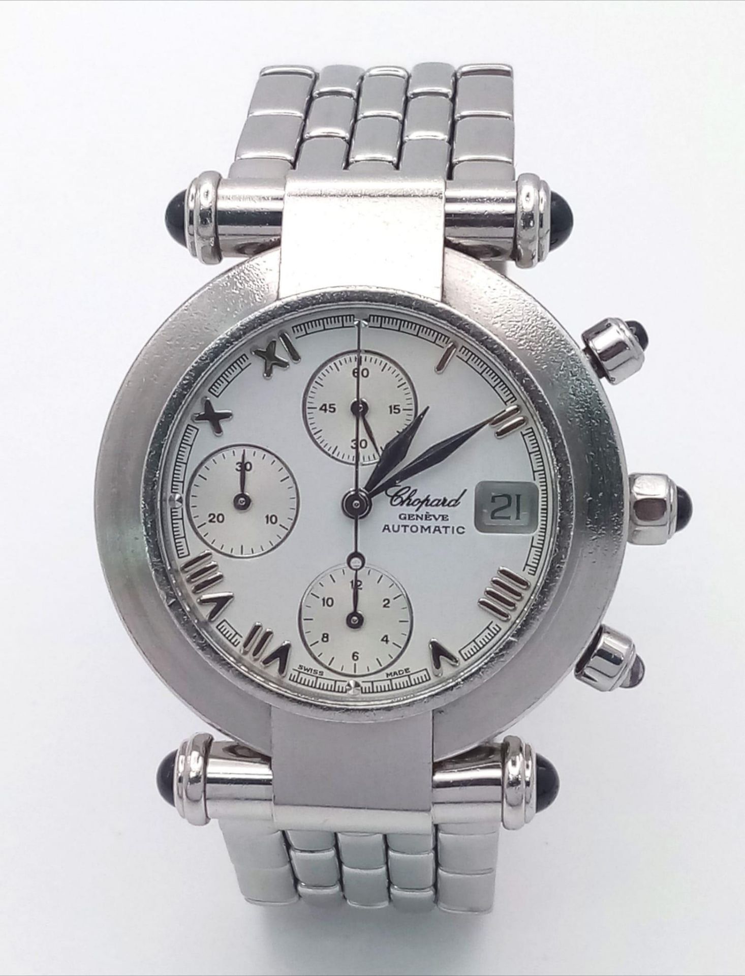 A Chopard Automatic Chronograph Gents Watch. Stainless steel bracelet and case - 37mm. White dial