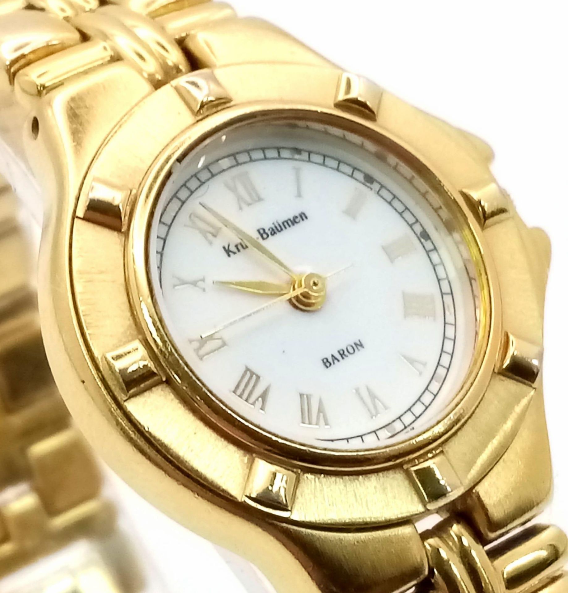 A Krug Baumen Gold Plated Quartz Ladies Watch. Stainless steel bracelet and case - 27mm. White dial. - Bild 2 aus 5