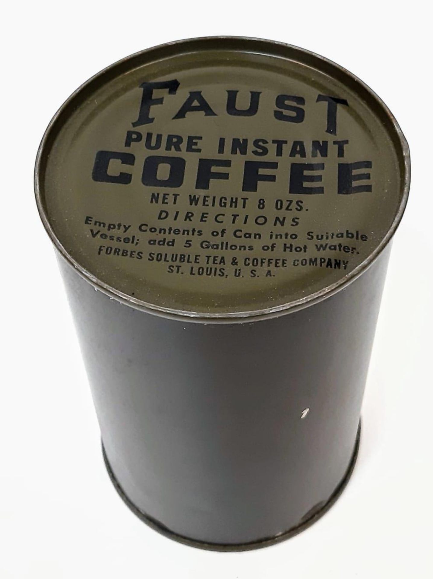 WW1 US Tin of Faust Coffee Dated 1944. From a crate of coffee found in Normandy France.