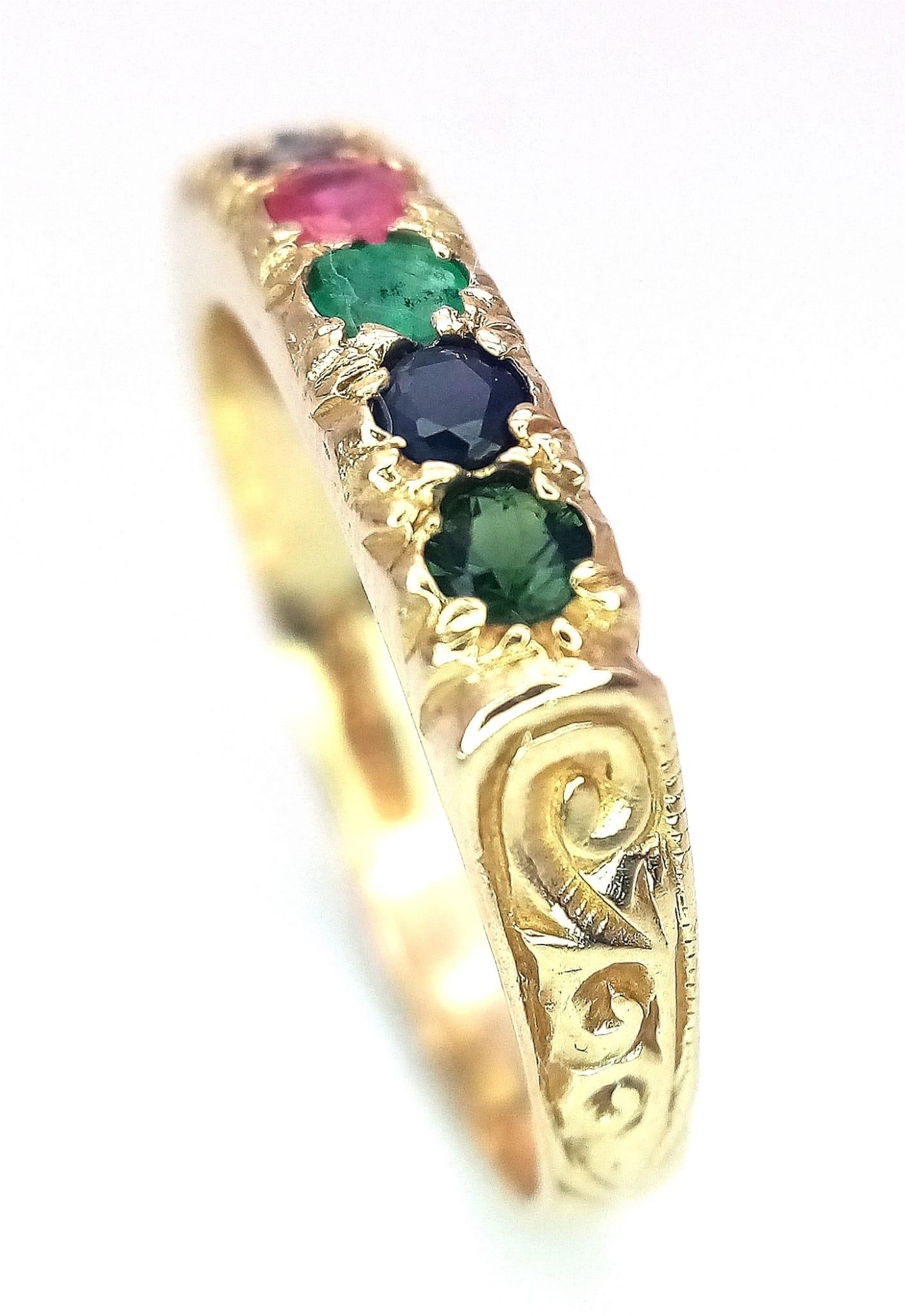A PRETTY 9K YELLOW GOLD MULTI GEMSTONES SET DEAREST RING, WEIGHT 2.9G SIZE S - Image 6 of 11