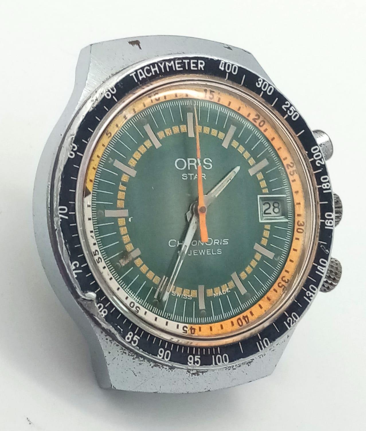 A Vintage Oris Star Chronograph Automatic Gents Watch Case - 38mm. Multi tone dial with date window. - Image 3 of 5