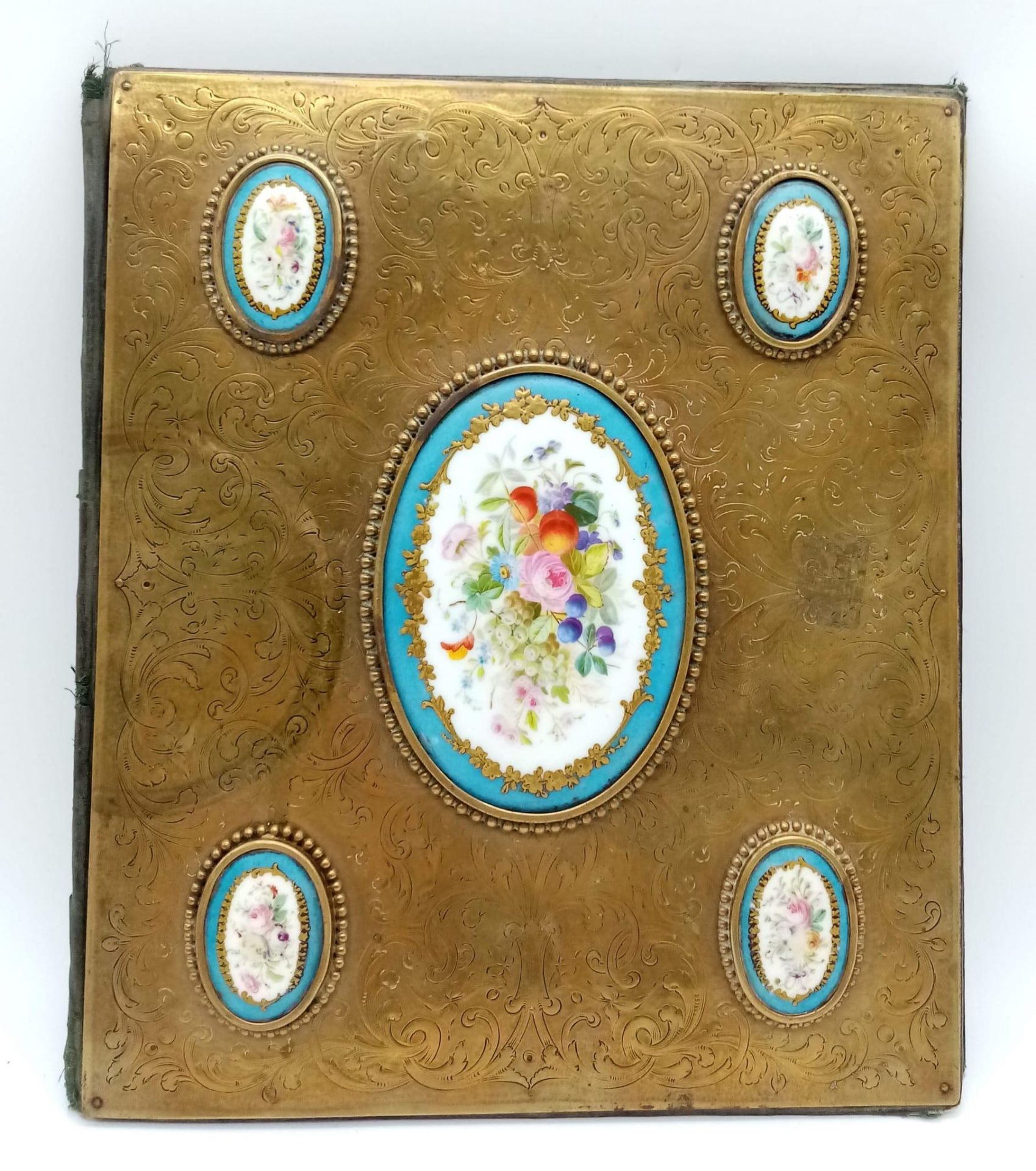 AN EARLY FRENCH SEVRES TYPE BOOK BLOTTER/COVER 27 X 23cms