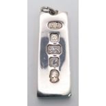 STERLING SILVER INGOT PENDANT, FULLY HALLMARKED FRONT, WEIGHT 30.4G