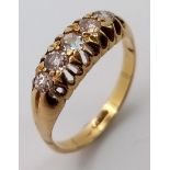 A VINTAGE 18K YELLOW GOLD 5 STONE OLD CUT DIAMOND RING, APPROX 0.55CT DIAMONDS, WEIGHT 3.5G SIZE N
