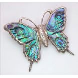 A Vintage New Zealand Made Sterling Silver Paua Shell Butterfly Brooch in its Presentation Box. 3.