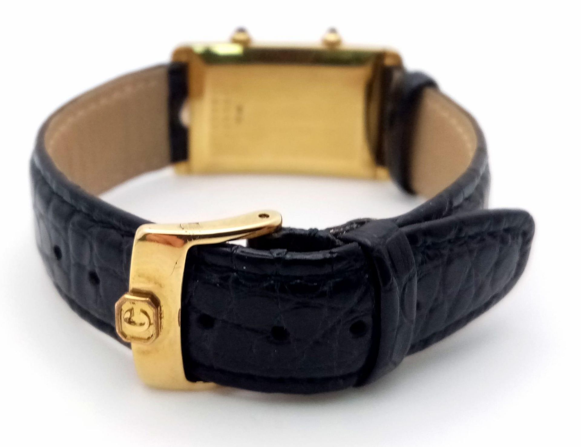 A Chopard 18K Gold Home Time (Dual Time) Gents Watch. Black leather strap. 18K gold rectangular case - Image 6 of 15