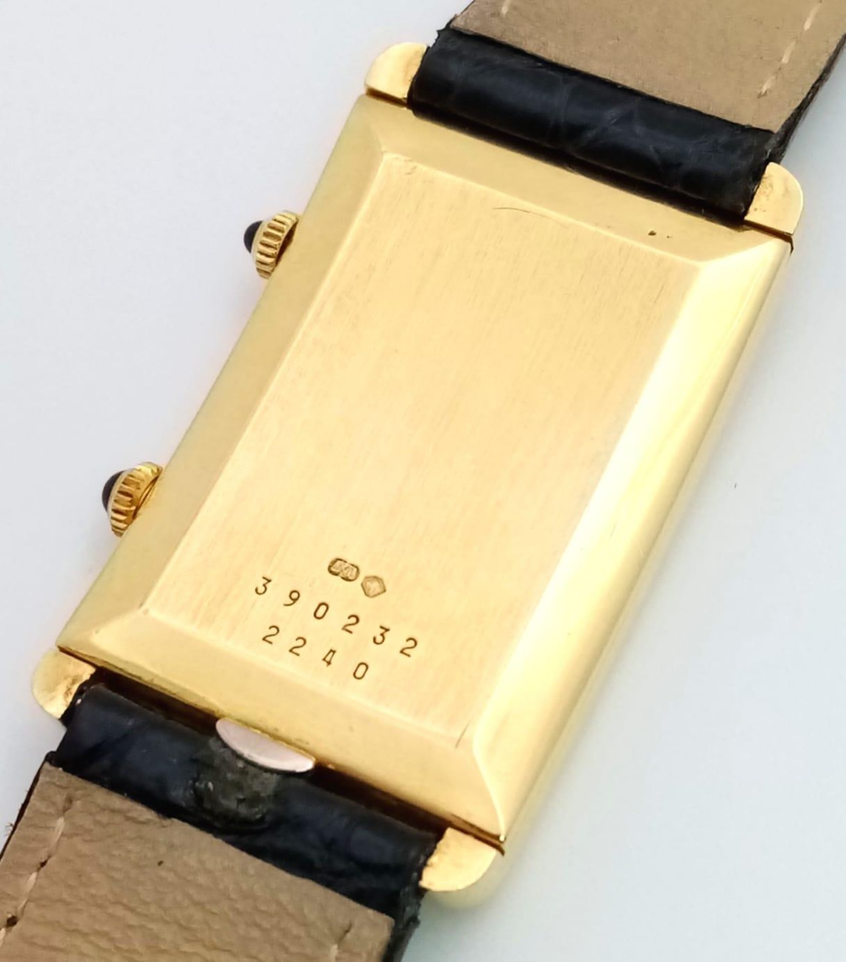 A Chopard 18K Gold Home Time (Dual Time) Gents Watch. Black leather strap. 18K gold rectangular case - Image 11 of 15