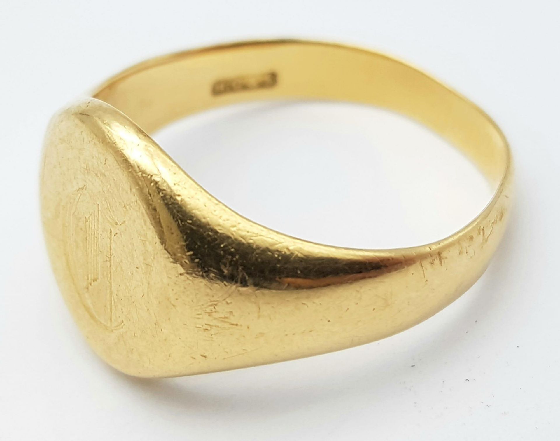 A Vintage 18K Yellow Gold Gents Signet Ring. Size X. 12.2g weight. - Bild 4 aus 9