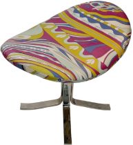 A Designer stainless steel and bright cushioned stool. Cushion - 68 x 46cm.