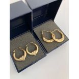 2 x PAIRS 9 carat GOLD FANCY HOOP EARRINGS. To include Twisted Swirl (One slightly dented)af and