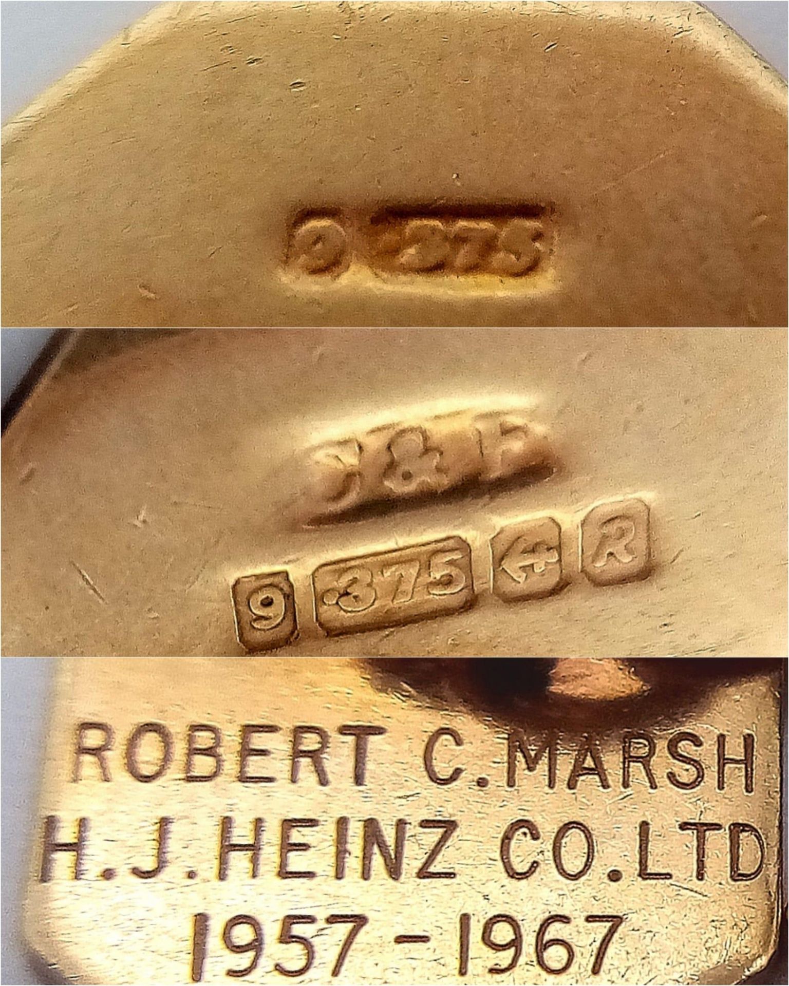 A VINTAGE PAIR OF CHAIN LINK CUFFLINKS WITH THE INITIALS "R.C.M." AND PRESENTED BY THE HEINZ COMPANY - Image 4 of 4
