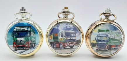 A Parcel of Three ‘Eddie Stobart Transport’ Manual Wind Silver Plated Pocket Watches. Names Include;