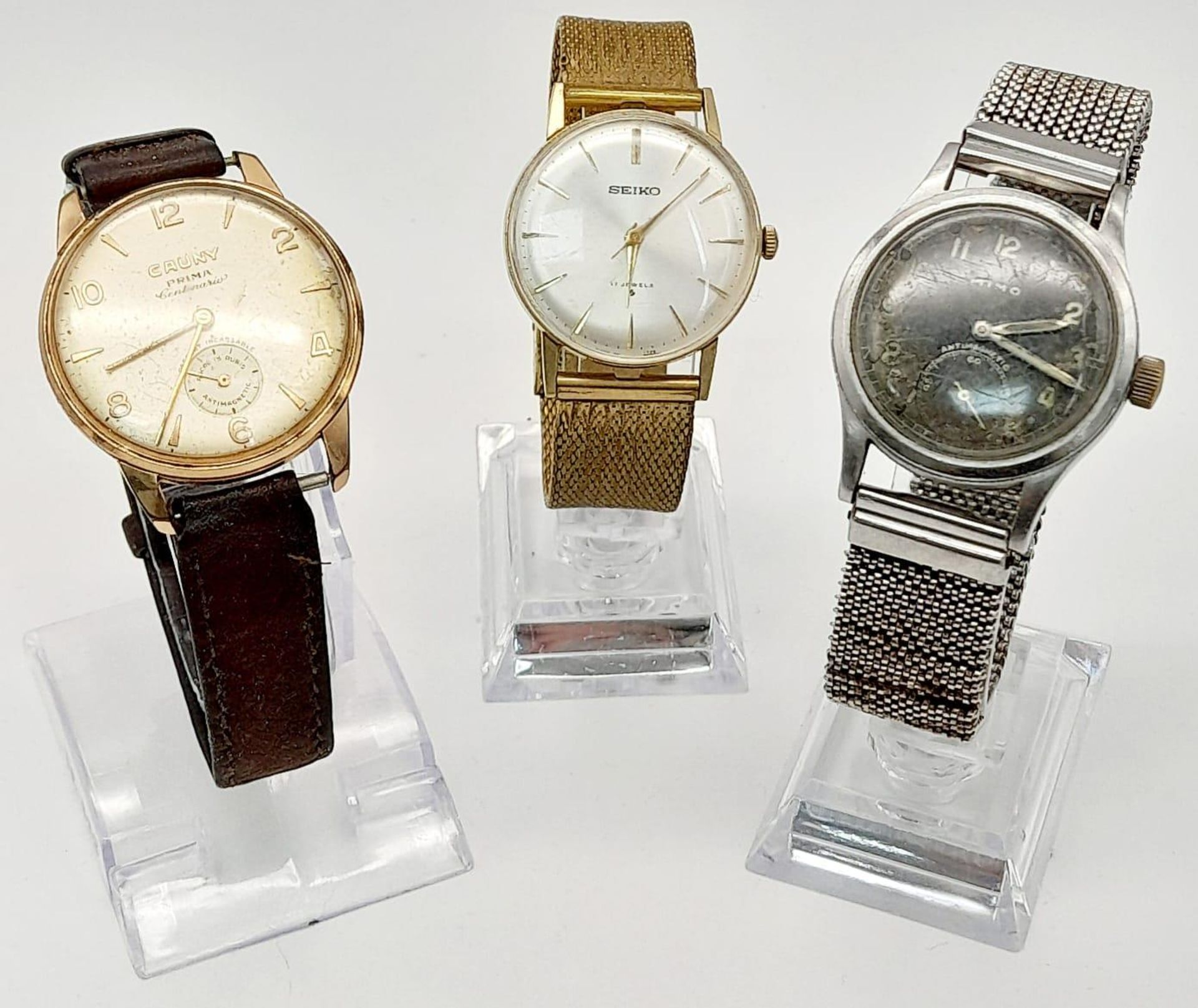 Three Interesting Vintage Watches: Seiko, Cauny and a Mimo. All as found.
