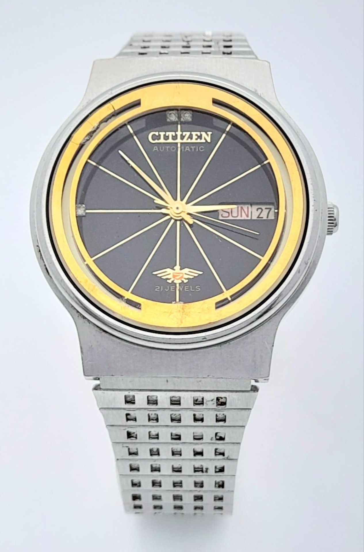 A Vintage Citizen 21 Jewels Automatic Gents Watch. Stainless steel bracelet and case - 35mm. Black - Bild 4 aus 11