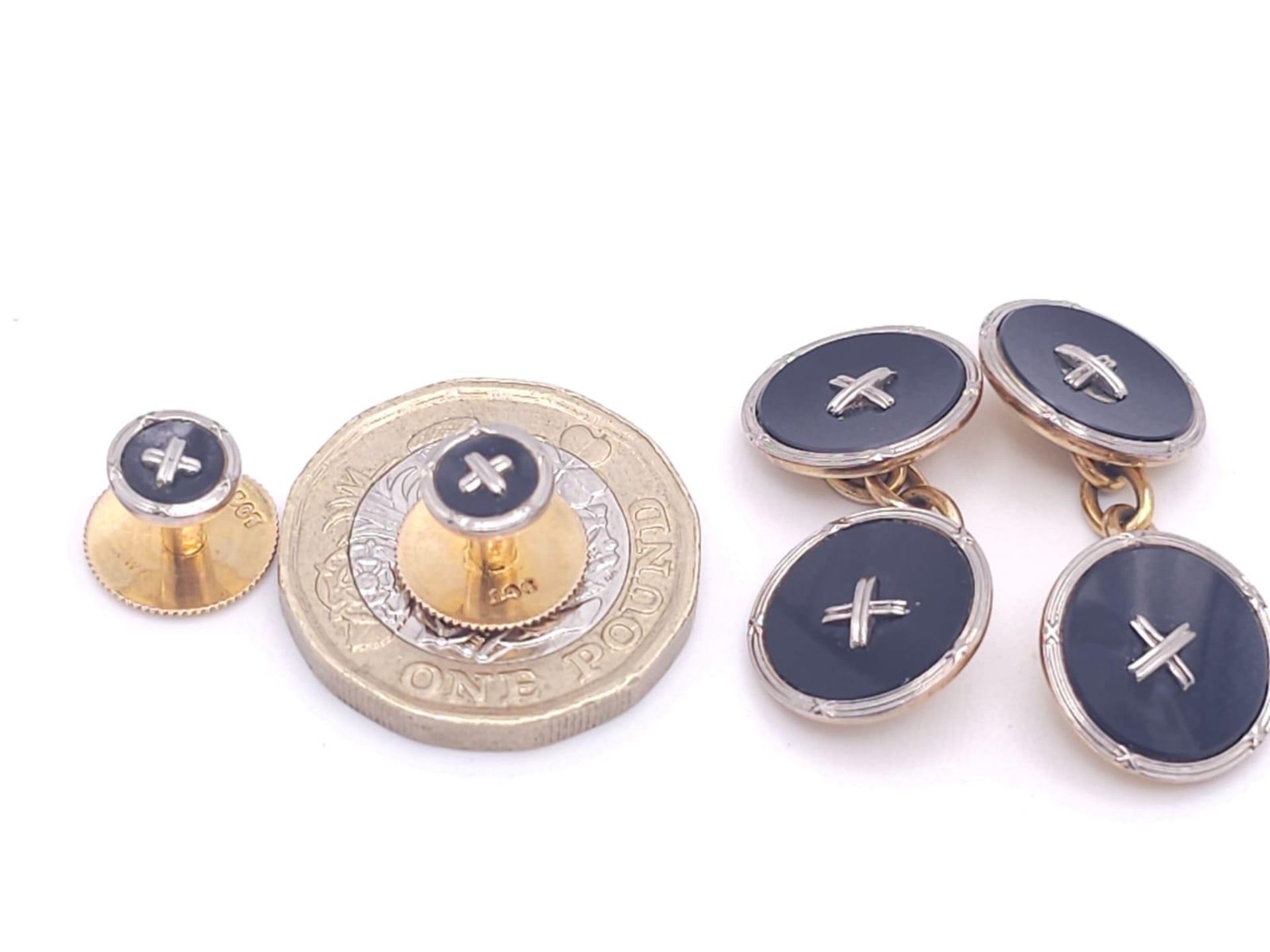 A Beautiful Set of Vintage Gold Cufflinks and Shirt Studs. 9k yellow gold bases with 18k white - Image 21 of 23