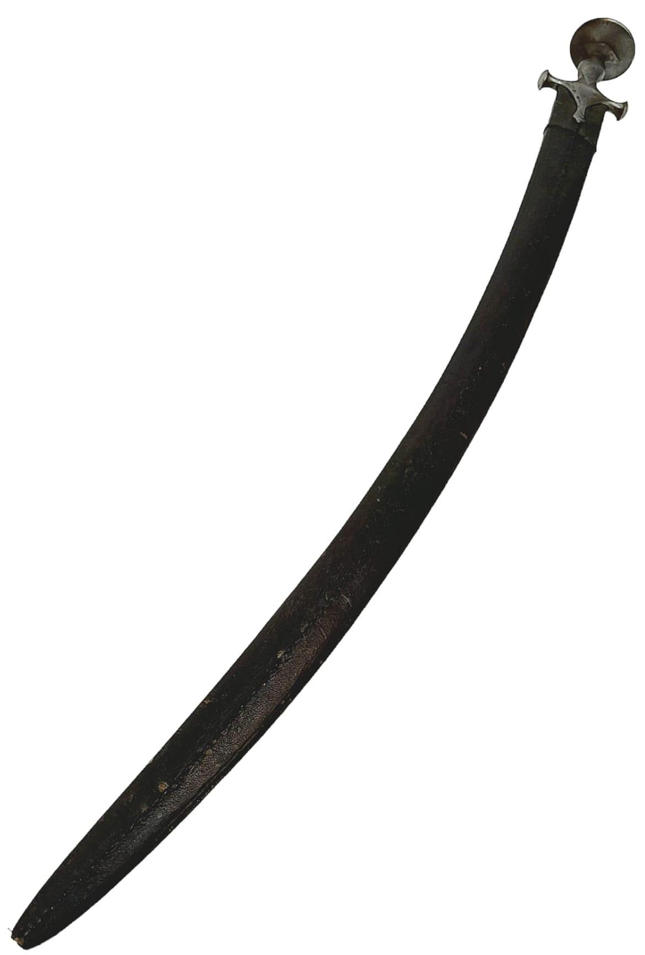 A Vintage Indian/Persian Tulwar Sword with Leather Scabbard. Iron Hilt with Cross Guard. 92cm - Image 4 of 4