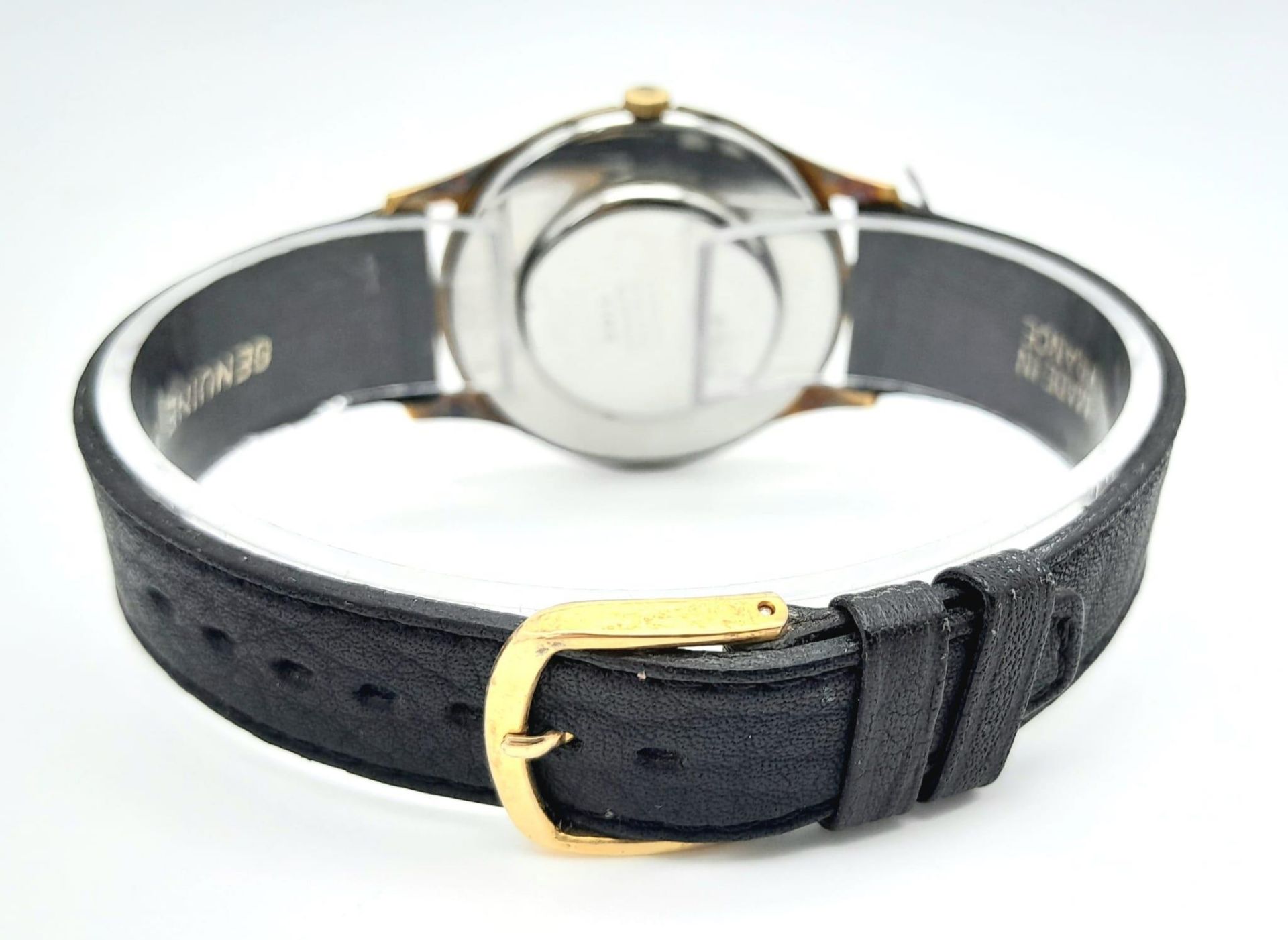 A Vintage Valgine Mechanical Gents Watch. Black leather strap. Gilded stainless steel case - 34mm. - Bild 4 aus 6