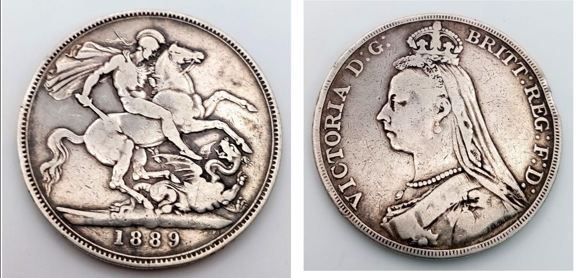 An 1889 Queen Victoria Silver Crown. VF grade but please see photos.