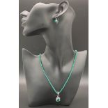 A Handcrafted Green Onyx Bead Necklace with a 925 Silver Emerald Pendant - & Emerald Earrings! As