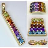 A Fabulous Designer (Browns) 14K Yellow Gold and Multi-Gemstone Jewellery Set. A Ring - size K, thin