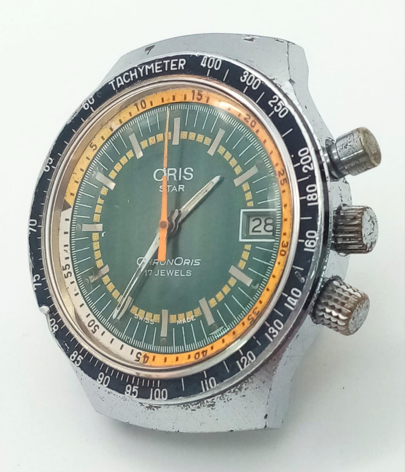 A Vintage Oris Star Chronograph Automatic Gents Watch Case - 38mm. Multi tone dial with date window. - Image 2 of 5