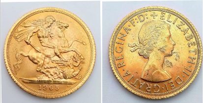 A 22K GOLD SOVEREIGN DATED 1965 .