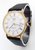 A very elegant, slimline, 9 K yellow gold, LONGINES - PRESENCE watch, 32 mm case, white dial with