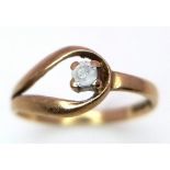 A Vintage 9K Yellow Gold White Stone Crossover Ring. Size H. 1.05g weight.