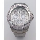 An Icetime Diamond Quartz Gents Watch. Stainless steel bracelet and case - 47mm. White stone