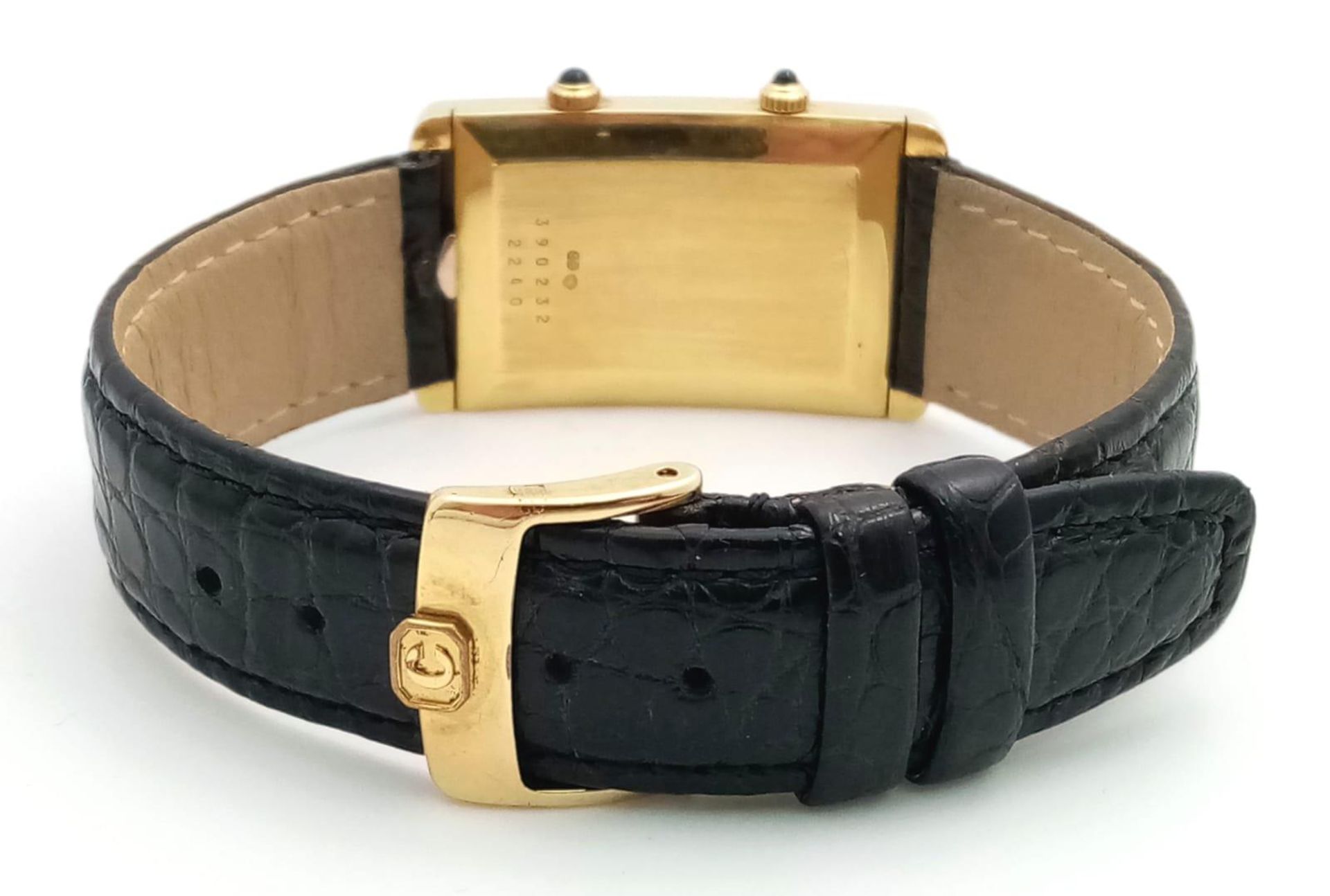 A Chopard 18K Gold Home Time (Dual Time) Gents Watch. Black leather strap. 18K gold rectangular case - Image 9 of 15