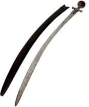 A Vintage Indian/Persian Tulwar Sword with Leather Scabbard. Iron Hilt with Cross Guard. 92cm