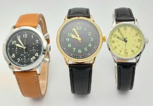 A Parcel of Three Military Design Homage Watches Comprising; 1) German Airman Watch (44mm Case),