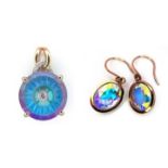 A Pair of Lehrer Mystic Topaz Earrings and Pendant. Both set in 9K yellow gold. 5.52ctw. 6.1g