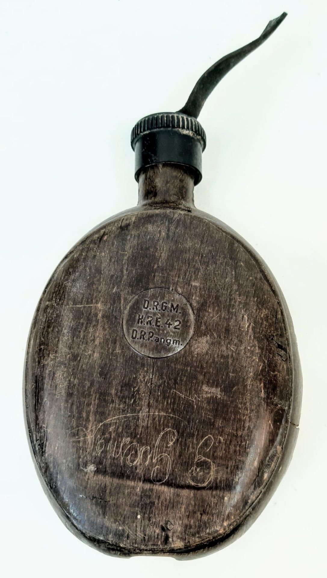 WW2 German Africa Corps Husk Covered Water Bottle Dated 1942. A “DAK” Tree has been carved into - Image 2 of 4